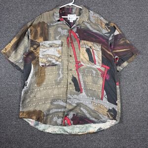 Vintage Goouch 100% Silk Abstract Paisley Print Shirt Men XL Short Sleeve 90s